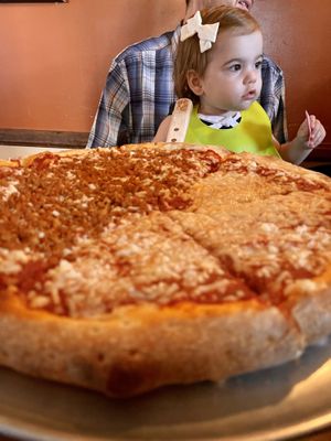 Half cheese half vegan sausage - they use Follow Your Heart cheese at Pizza Heaven Bistro in Phoenix