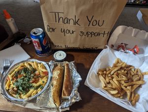 Amazing as always! Chipotle Alfredo, fries, and 6 pack of pop at Pizza Heaven Bistro in Phoenix