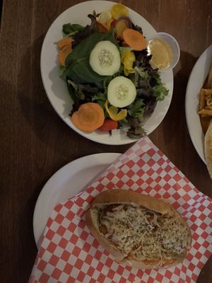 vegan chicken parm sandwich and salad   at Pizza Heaven Bistro in Phoenix