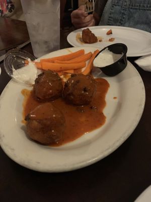 Veggie balls in buffalo sauce with vegan ranch  at Pizza Heaven Bistro in Phoenix