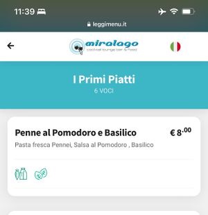 Vegan pasta  at Miralago Lounge Bar in Baveno