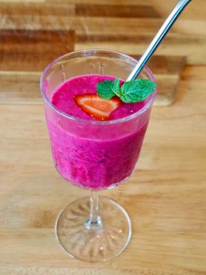 Fruity smoothie. (VEGAN) Mixed fruits with coconut milk. RM 15.00 at Kneading Peace in Malacca