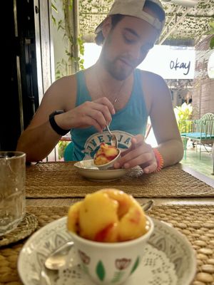 Mango and raspberry sorbets   at Kneading Peace in Malacca