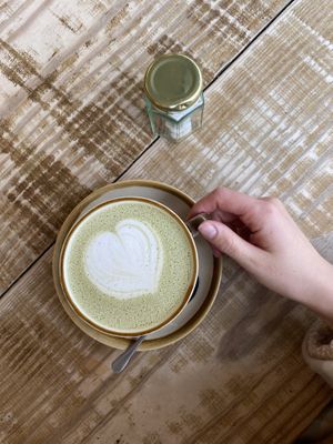 Matcha latte with vanilla    at Heaphys in Glastonbury