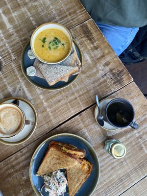 Butternut squash soup and toastie   at Heaphys in Glastonbury