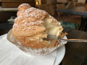 Cronut with pudding inside.  at De Vegan Bakker in Heusden