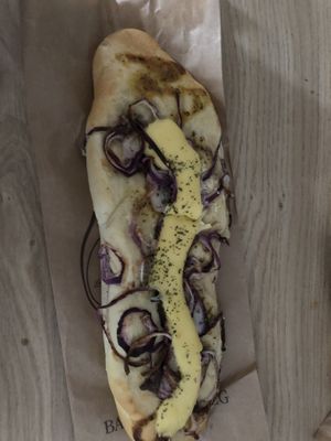 Cheese union baguette   at De Vegan Bakker in Heusden