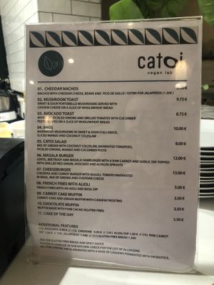 Menu in English and prices  at Catoi Vegan Lab in Barcelona