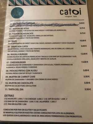 Menu is Spanish  at Catoi Vegan Lab in Barcelona