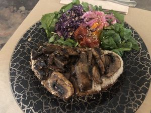 Mushroom Toast (it comes with a side salad)  at Catoi Vegan Lab in Barcelona