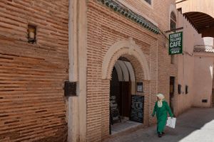 entrance to our vegan cafe
 at World Storytelling Cafe in Marrakech