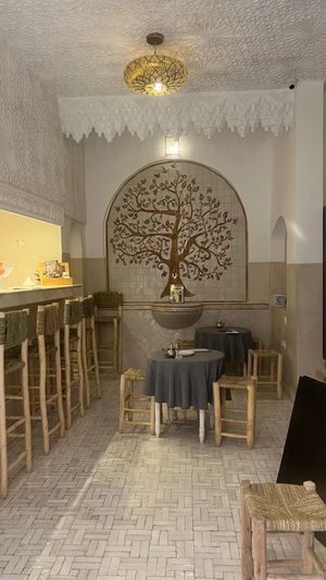 The downstairs area looked too small for our group at first, but we were welcomed to the upstairs salon. Which was airy and comfortable and had plenty of space for our larger group at World Storytelling Cafe in Marrakech