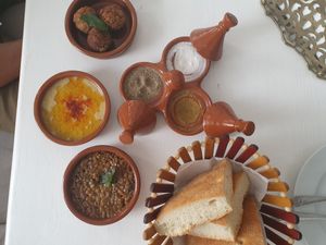 3 tapas: Lentil stew, Hummus & Falafel at World Storytelling Cafe in Marrakech