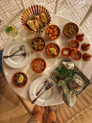 Lentil stew, carrots, potatoes, eggplant, bell peppers and tomatoes, pumpkin massala   at World Storytelling Cafe in Marrakech