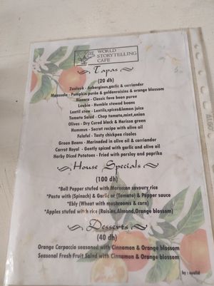 speisekarte at World Storytelling Cafe in Marrakech