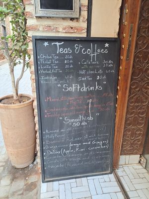Drinks menu at World Storytelling Cafe in Marrakech