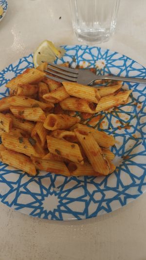 Forgot to take a picture before starting, but here's half of the dish, hah. at World Storytelling Cafe in Marrakech