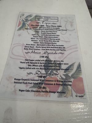 Menu  at World Storytelling Cafe in Marrakech