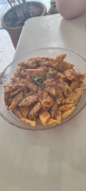 Pasta with tomato sauce at World Storytelling Cafe in Marrakech