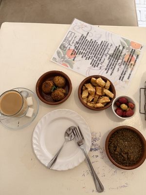 A choice of 3 plates for 50DH, and a coffee. It also came with a basket of bread .  at World Storytelling Cafe in Marrakech