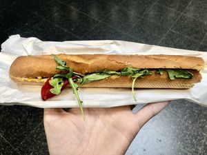 Turmeric and falafel baguette   at Upper Crust in Manchester