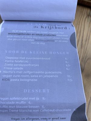Koffie menu  at El Verde in Genk