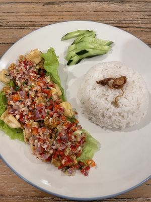 Tahu Tempeh Sambal Matah  at Warung Jouse in Ubud