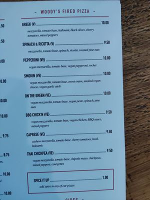 Vegan pizza options at The Victoria Lounge in Glossop