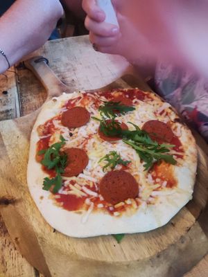 Vegan pepperoni pizza at The Victoria Lounge in Glossop