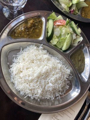 Rice and sides that come with all à la carte choices   at Ravintola Aangan in Espoo