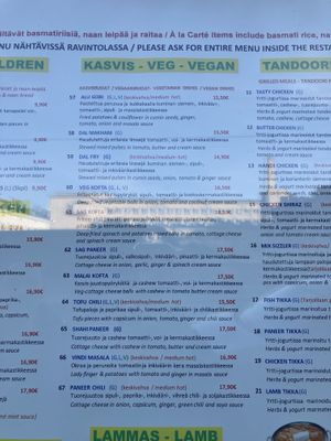 Menu  at Ravintola Aangan in Espoo
