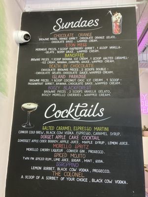 A close up of the Sundaes and Smootheis menu (they also have other menus for ice cream, drinks, food etc which I forgot to take a photo of!)  at Baboo Gelato in Swanage