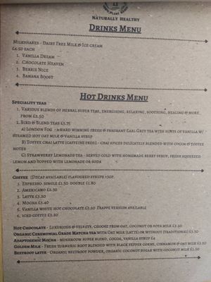 Menu 2 at Thrive in Glossop