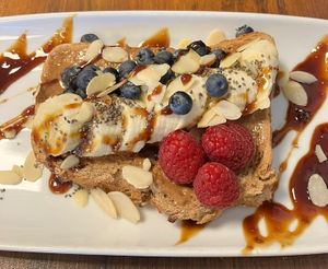 Peanut butter and banana loaded toastt  at Thrive in Glossop