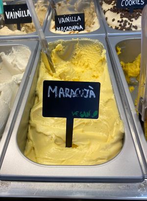 Passion fruit ice cream 100% vegan!!!  at Gelats Galiana in El Port De La Selva