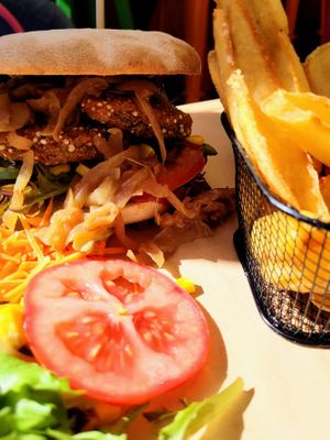 Veggie Burger with fries at La Siesta in Oostende