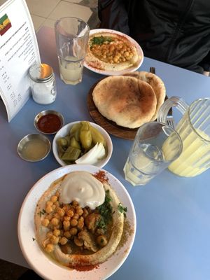 Hummus with mushrooms   at Abu Dhabi Hummus in Tel Aviv