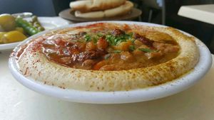 hummus with favabeans. heaven at Abu Dhabi Hummus in Tel Aviv