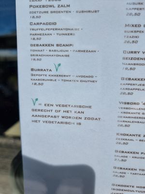 'Vegetarian' labelled on menu, all with dairy at Spuiplein 41 in Breskens