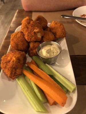 Cauliflower wings with blue cheese dip   at OC - Organic Artisan Eatery & Juice Bar in Massapequa