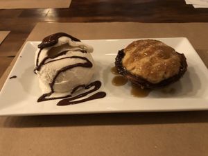 Apple cobbler with vanilla ice cream ask for caramel and chocolate sauce   at OC - Organic Artisan Eatery & Juice Bar in Massapequa