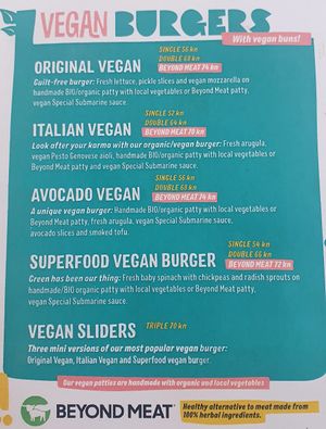 Vegan main menu at Submarine Burger Split in Split