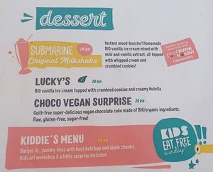 Vegan dessert menu at Submarine Burger Split in Split