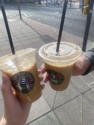 Iced decaf, hazelnut, oat milk lattes  at Hideout Coffee Co in Portsmouth