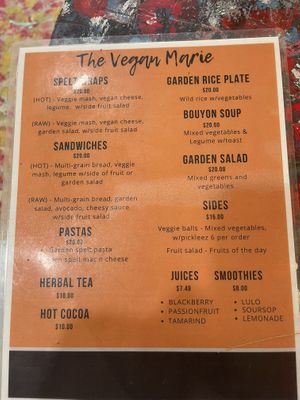 Menu at The Vegan Marie in Miami