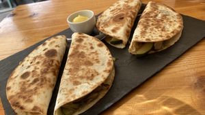 Vegan Quesadillas (Vegan cheese, Zucchinis and Mushrooms)  at Carallo in San Jose