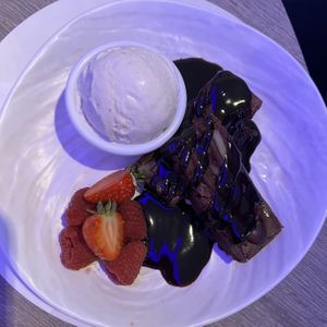 VEGAN CARAMEL CHOCOLATE BROWNIE  at Boardwalk in Falkirk