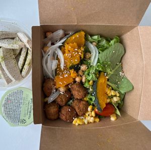 my takeout and mock chicken i added to the side  at Salady in Gwacheon