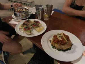 Left is avocado toast  at Cafe Clock in Fes