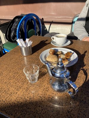coffee, tea and pastries (not all vegan)  at Cafe Clock in Fes